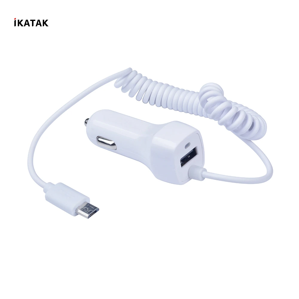 

New 5V 2.4A Mobile Phone Coiled Micro USB Car Charger For Smartphone Android, Black white