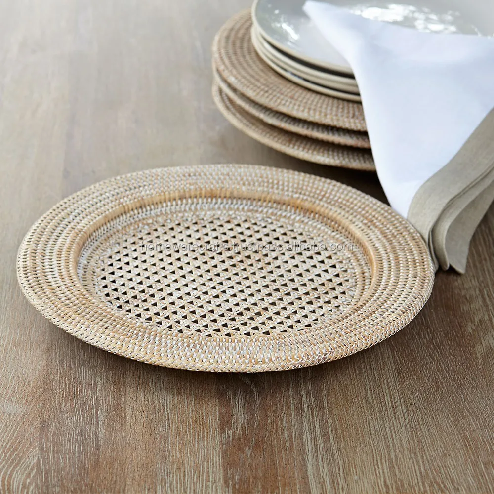 Natural Rattan Charger Plates Tableware Dinnerware / Unique Round Rattan Charger Plates Buy