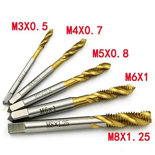 5pcs Titanium Coated Metric Hss Spiral Fluted Machine Screw Tap M3 M4 M5 M6 M8