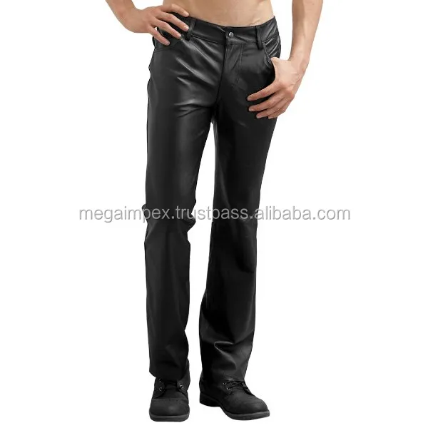 High Quality Pu Leather Pants Stacked Flared Leather Pants Boys Skinny