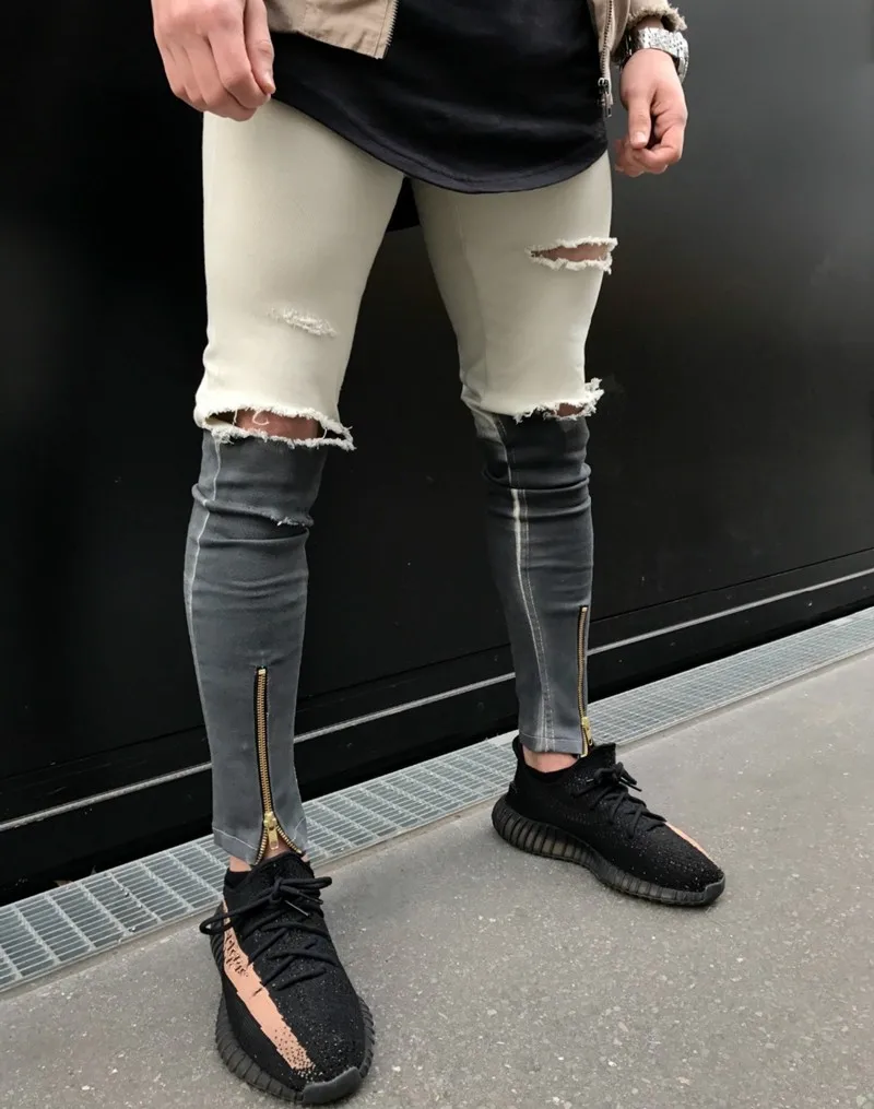 ripped zipper jeans mens