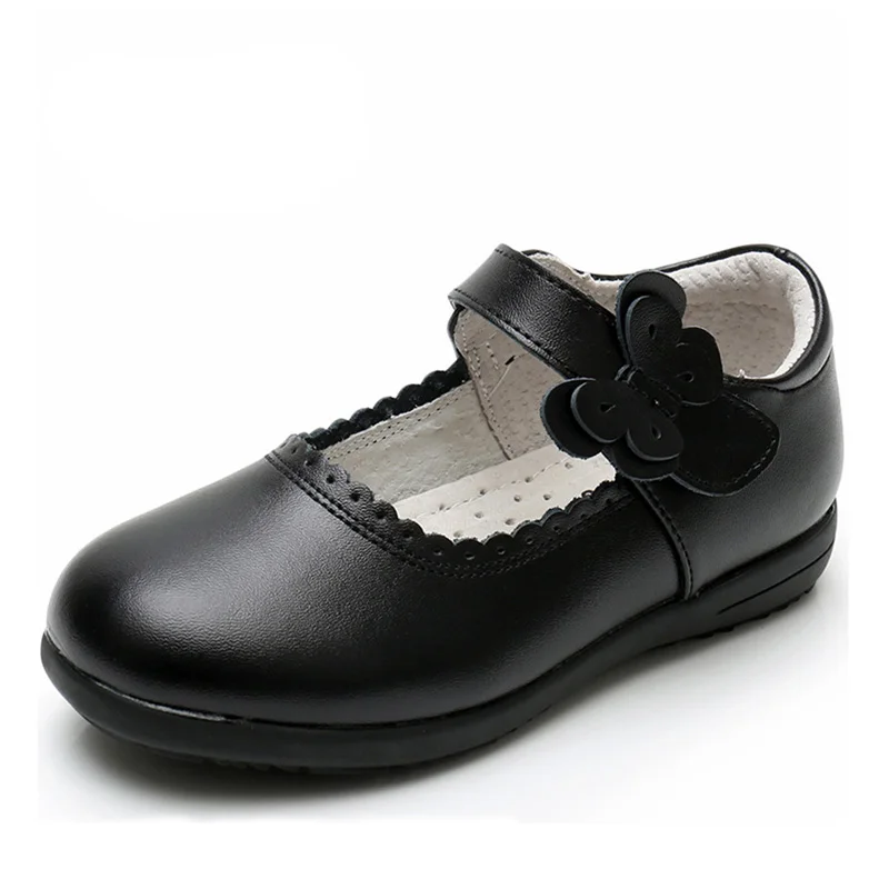 
XS8805 black color buckle straps girls leather dress shoes 