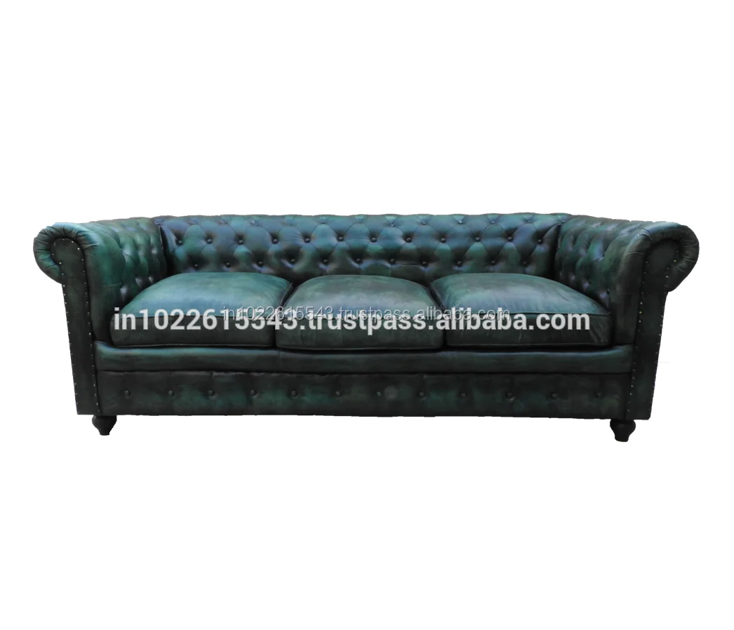 Industri Vintage Kulit Chesterfield Sofa Antique Tiga Seater Vintage Kulit Chesterfield Sofa Antique