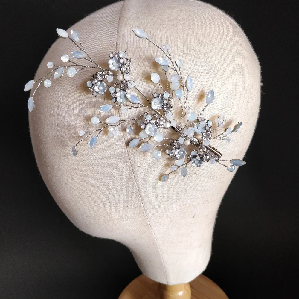 

Baby Blue Bridal Headpiece Rhinestone And Crystal Wedding Hair Clip Handmade Wedding Barrettes Women Party Hair Jewelry, Silver.gold. as your requests