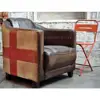 Vintage Screen Print Leather Single Seater Sofa