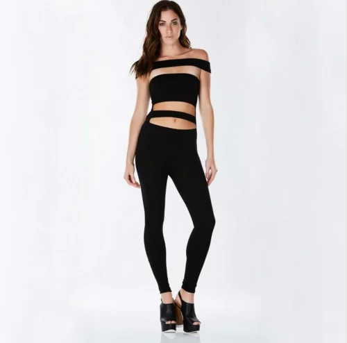 

Ocstrade 2018 Sexy Women Off Shoulder Sleeveless Exclusive Cutout Black Sexy Bandage Jumpsuit, As you see