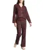 Wholesale 100% Cotton Sleepwear Long Sleeves Button Fly Classic Plaid Pattern Women Pajamas Set