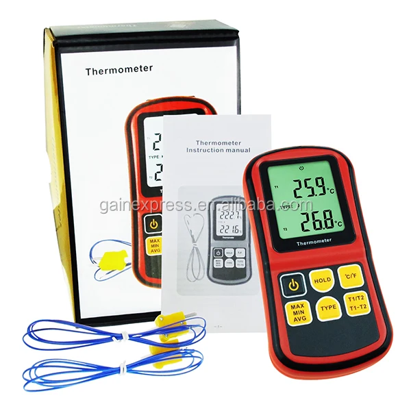 Digital Thermocouple Thermometer Dual-Channel LCD Backlight Temperature Meter Tester with Thermocouple Probe for K/J/T/E/R/S/N Type 