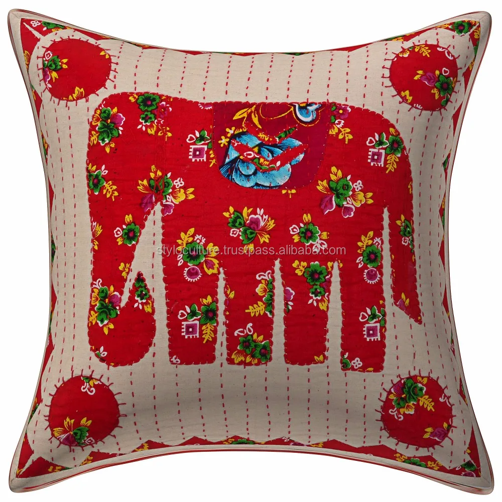 16" Hot Indian Applique Cushion Cover Red Patchwork Living Room Decor Cotton Elephant Pillow Case Cushion Cover