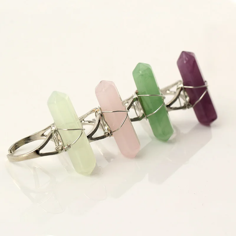 

crystal points finger ring natural gemstone crystal craft stone circlet size adjustable natural quartz rings