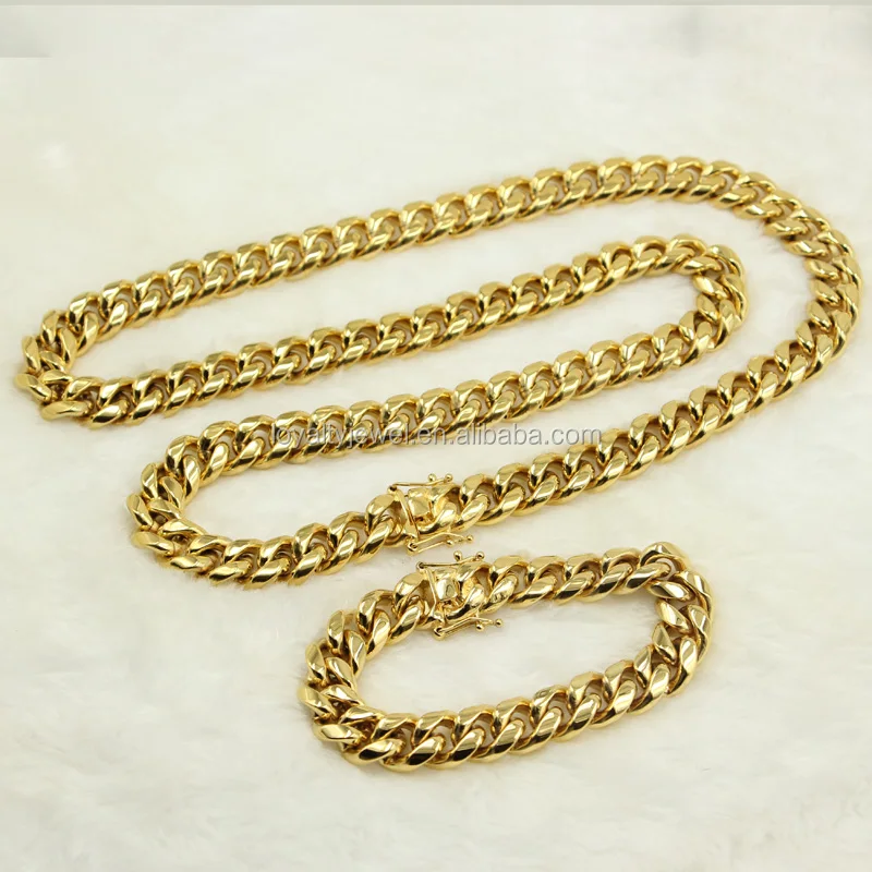 14mm Mens18k Gold Plated Chain Cuban 