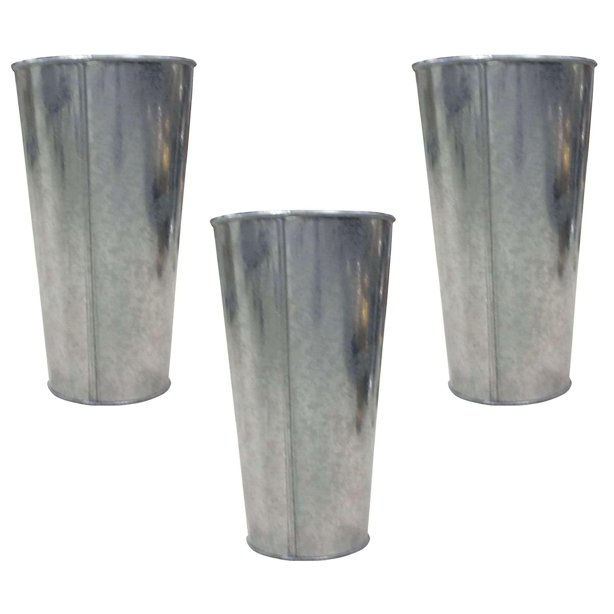 Hosley Set of 3 Galvanized Vases / French Buckets - 9" High. 