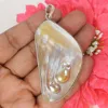 Sarrah Natural Blister pearl fancy gemstone 925 sterling silver designer bezel set jewelry pendant SIPN0734