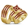 Gold Plated Trio Ring Set with Sterling Silver & Ruby Setting