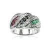 925 Sterling Silver Stunning Natural Emerald Ruby Black Sapphire Ring