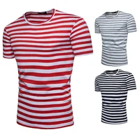 

spring summer european size men's red grey black stripe slim casual men tshirt