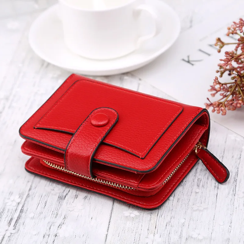 

Wish Hot Style Women Multi-fonction Purse Ladies Short Hand Red Wallet, As shown