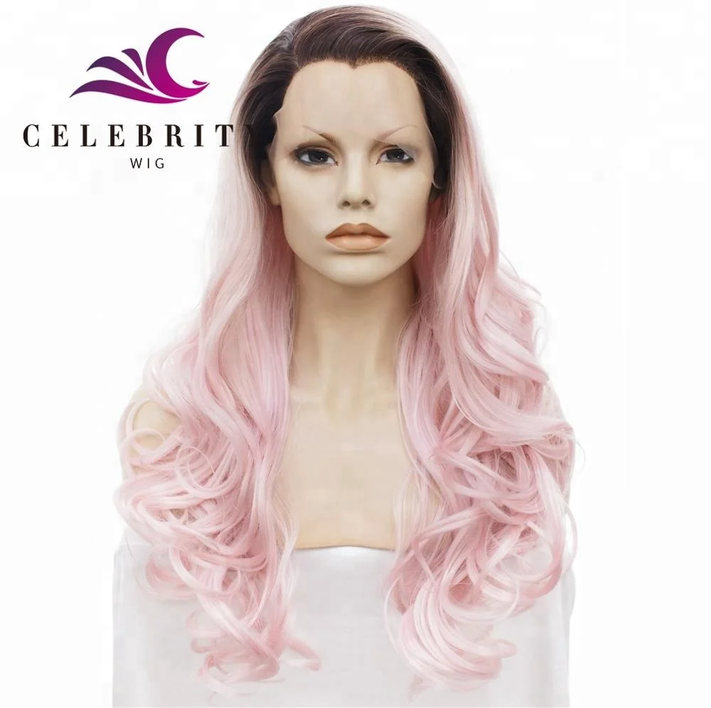 Dark Rooted Mint Pink Hair Lace Front Wigs Buy Synthetic Hair Heat
