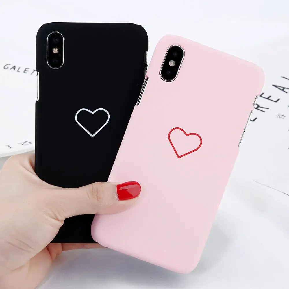 Soft Silicone Love Heart Phone Case Hard PC Cover For iPhone7 8 X 7 & 8plus X XS Max