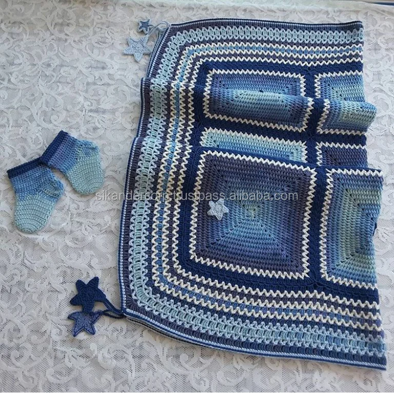 
Crochet Handmade Baby Blanket with matching Socks 