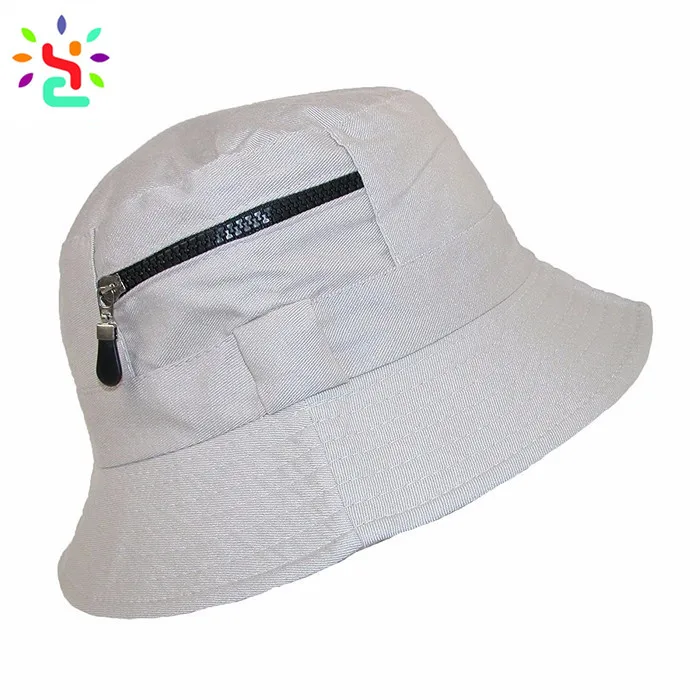 Unisex Bucket Hats With Zipper Pocket Hat Sun Cap No String Fishing Hat