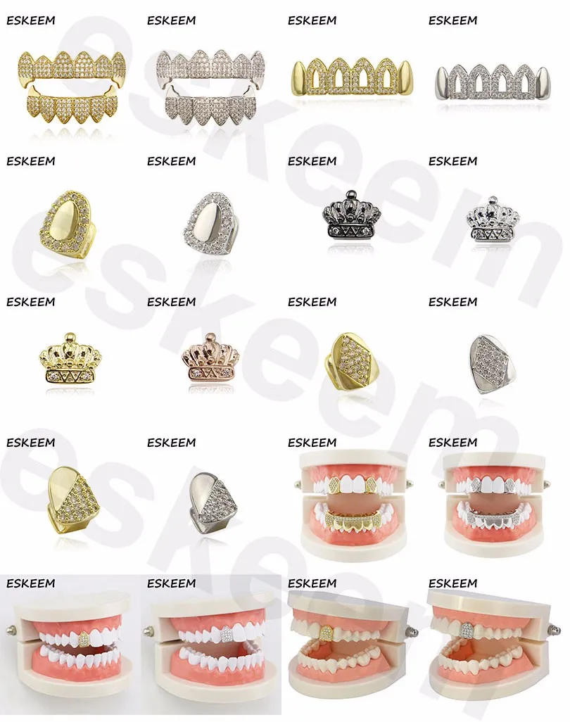 Grillz Tooth Gold And Silver Tone Half Aaa Cz Stone Icedout Single Cap