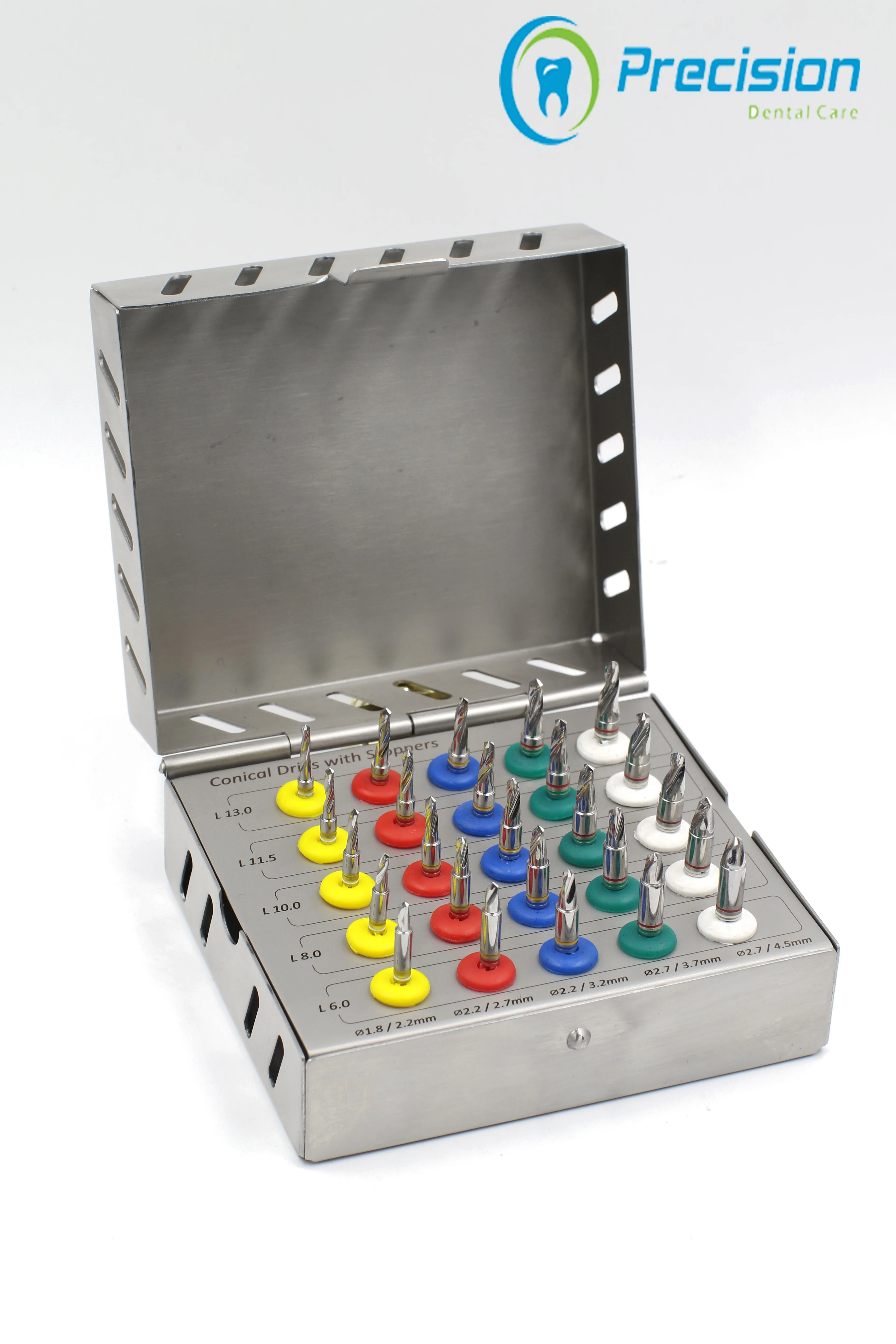 Dental Implant 25 Pieces Conical Drills Kit With Stopper External Guide