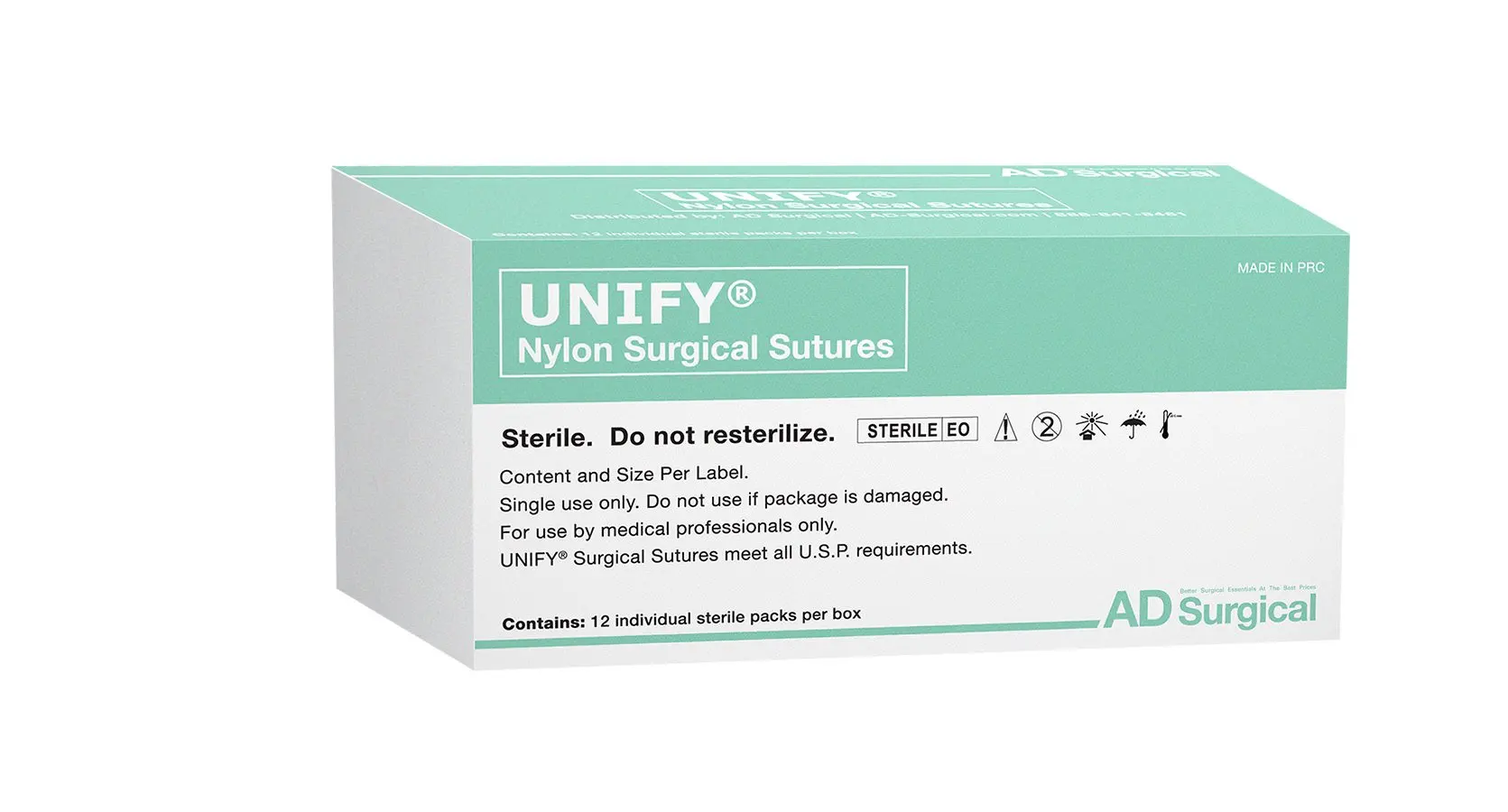 UNIFY Surgical Nylon Sutures. #S-N518R13 Non-absorbable. Mono Black. Size 5/0. 18"45cm Thread. 13mm 3/8 Circle R/C Needle (P-3/P-13). 12 Foil Packs/Box.