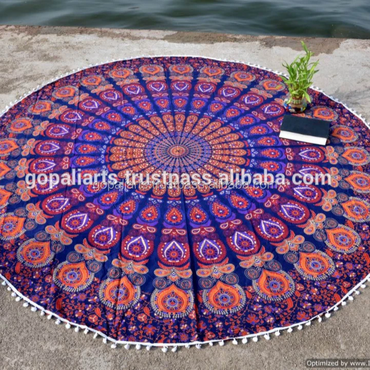 Hippie Mandala Cotton Yoga Mat Ethnic Indian Handmade Throw Bohemian Roundie