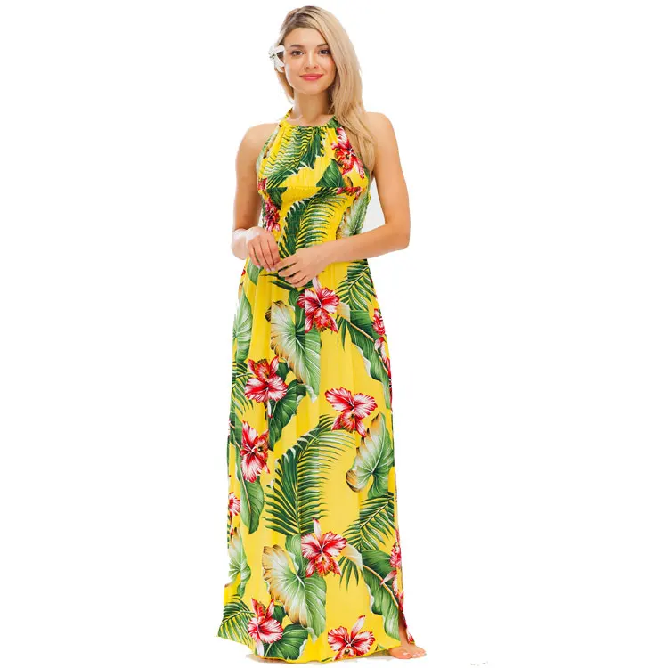 New fashion design women long dress floral printed high quality halter top dress summer dress