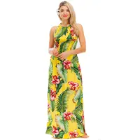 

New fashion design women long dress floral printed high quality halter top dress summer dress