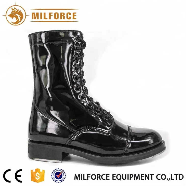 

black genuine leather slip resistant shiny tactical combat boot