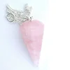 Rose Quartz Crystal Point Pendulum Round Silver Colored Chain Reiki Metaphysical
