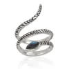 Silver gemstone ring with snake form