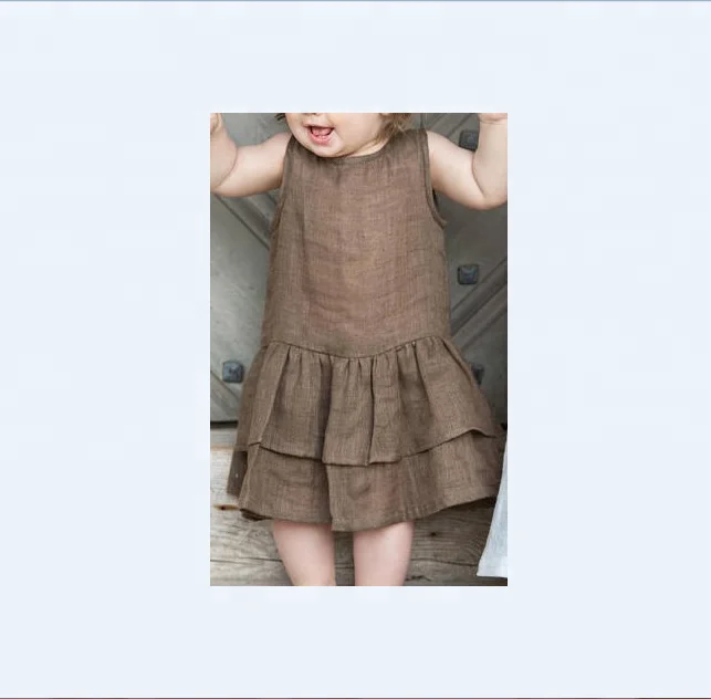 
Baby Girl Dress with wooden buttons at the back Handmade girls linen dress 