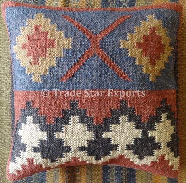 3 Set of Indian wool Jute Kilim Cushion Cover Hand-woven Throw Pillow Sham 3034