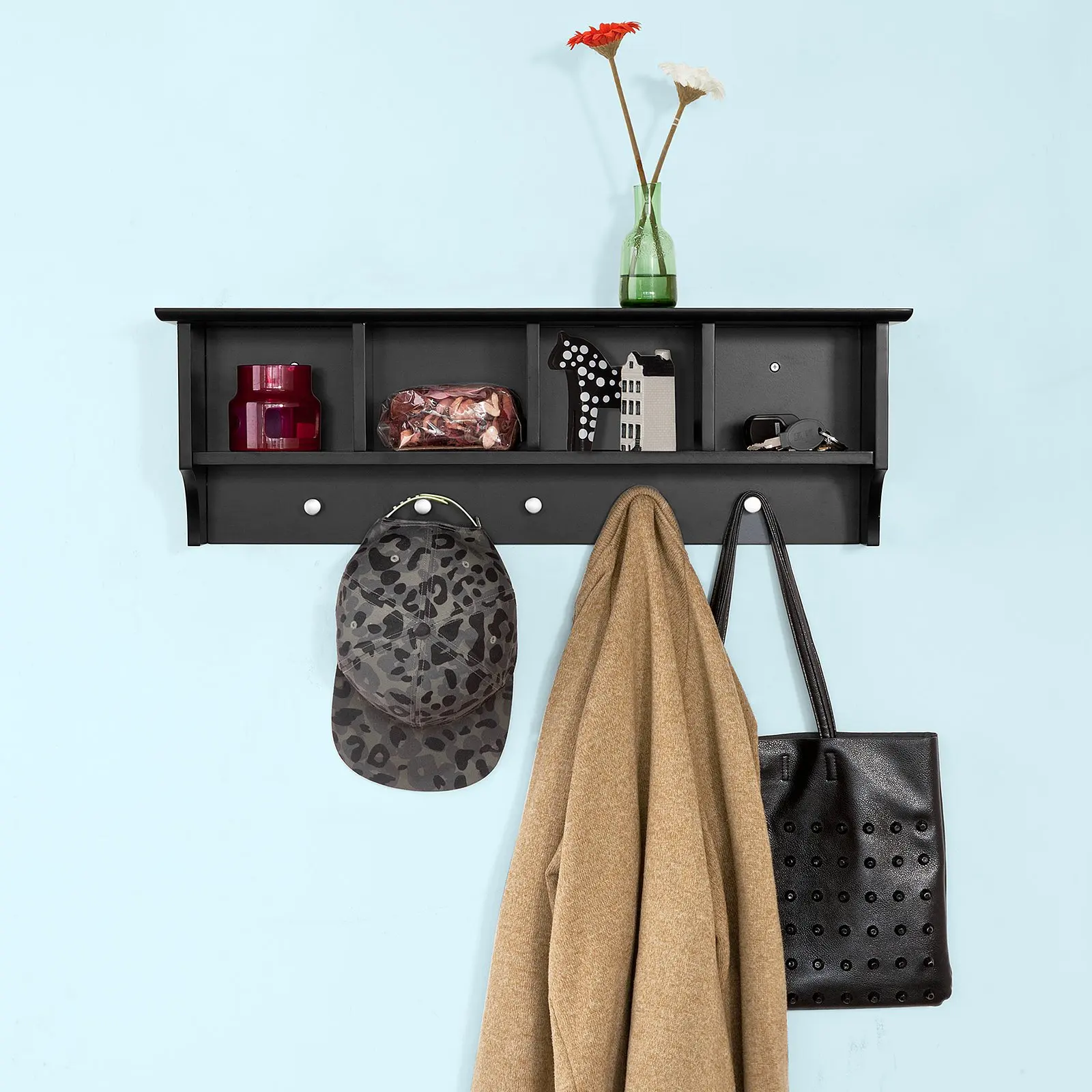 Haotian Wall Shelves,Wall rack,Wall Cabinets ,Wall-Mounted Cabinets ,Storage Racks, Hanging Entryway Shelf,Storage Shelf ,and Coat Rack Wall Shelf with Hooks (FRG48-L-SCH)