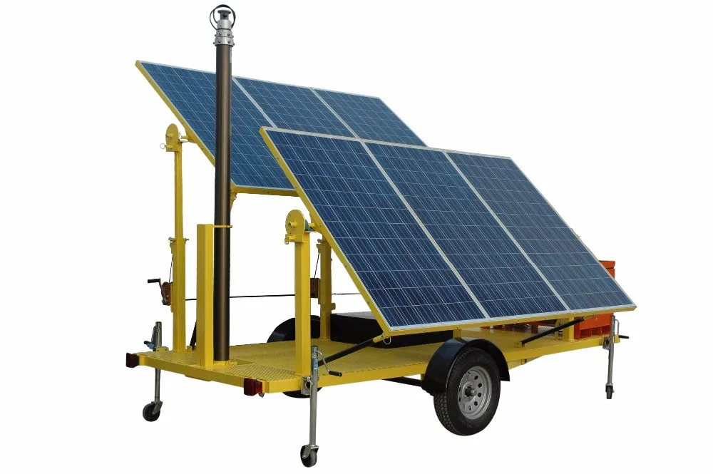 Portable Travel Trailer for Solar Power Panels with Pneumatic Light