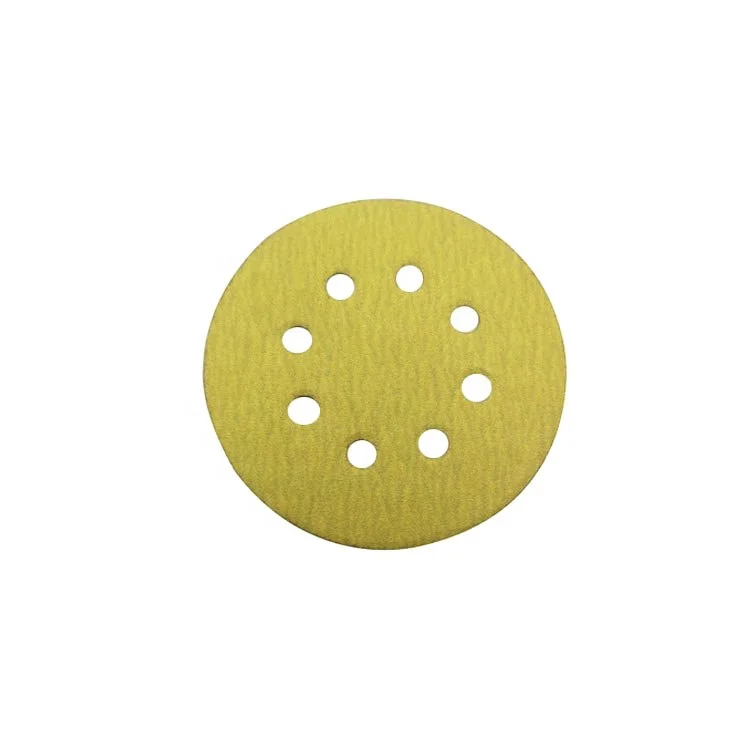 

100PCS 5 Inch gold sanding disc grit 40-800# 8 holes Wet Dry Flocking Sandpaper for Random Orbital sander