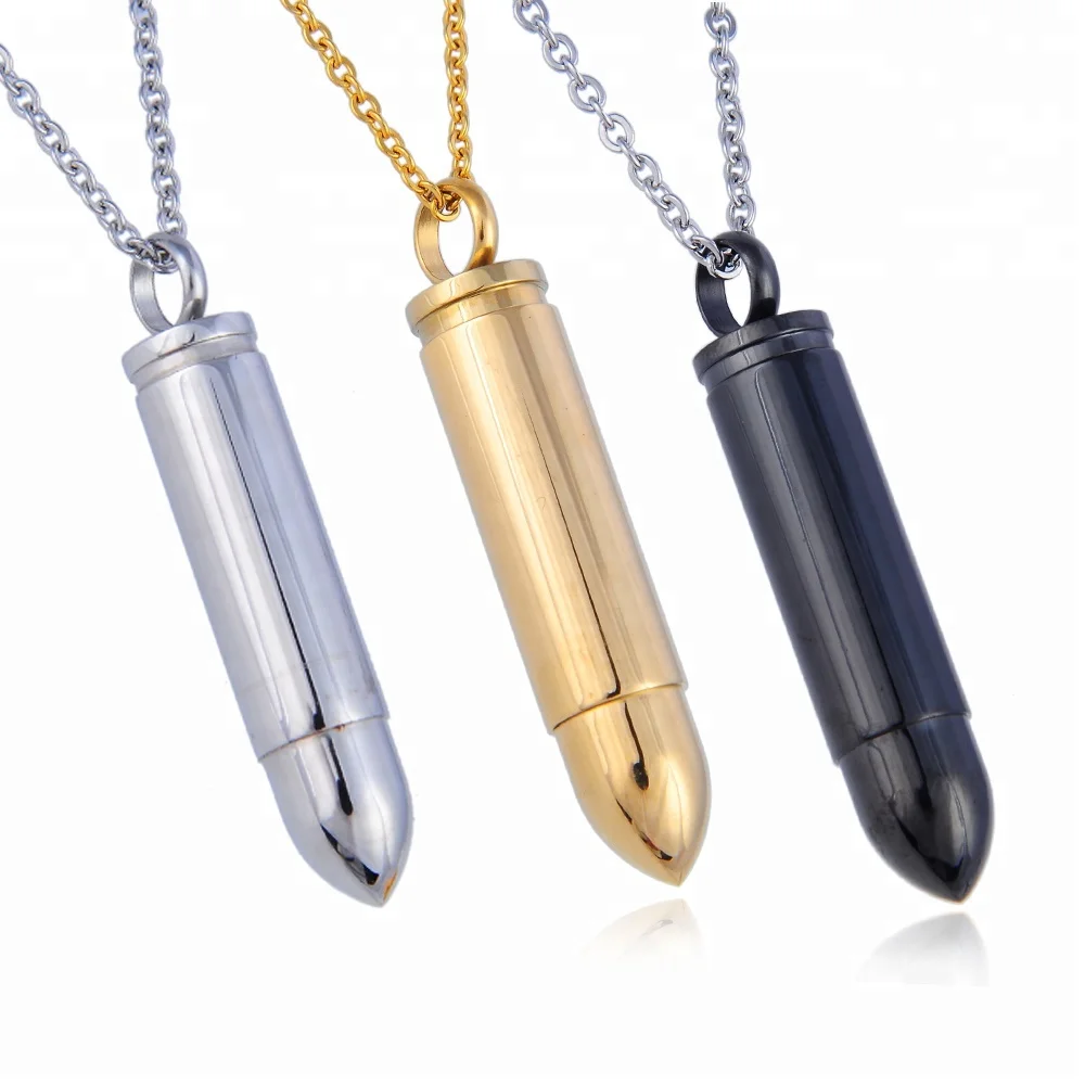 

Popular Punk Stainless Steel Bullet Shape Urn Pendant Men Necklace, Steel/black/gold(custom color is available)