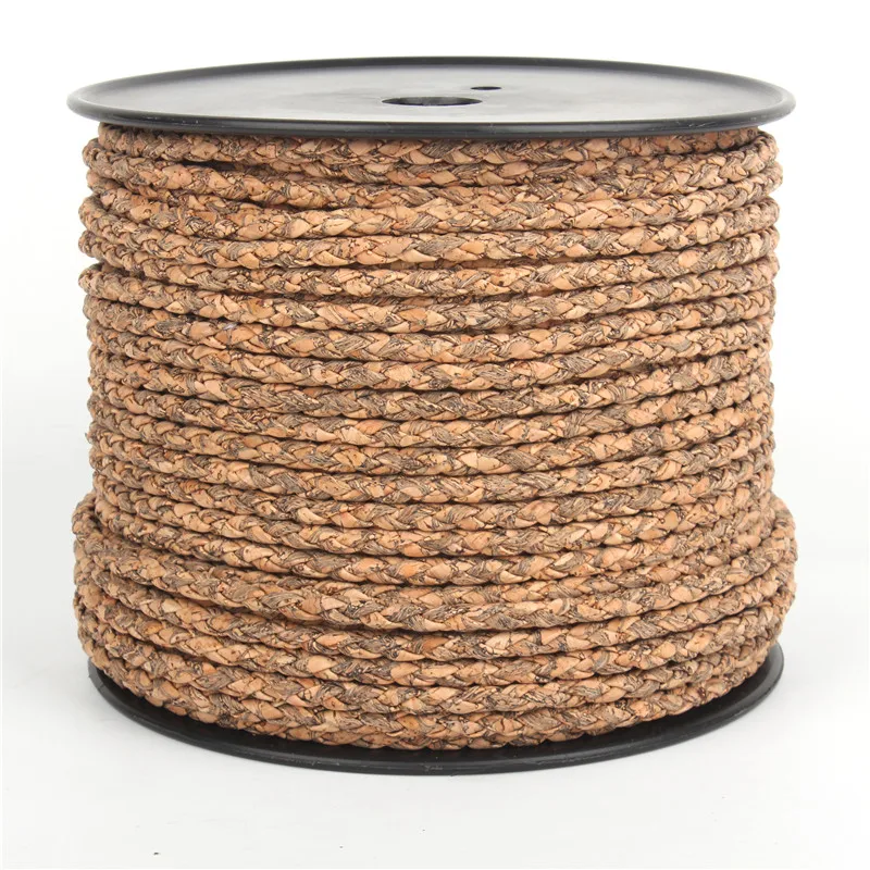 Natural Cork 7mm Wood grain Braided round cork cord Portuguese cork jewelry supplies /Findings cord vegan Cor-128