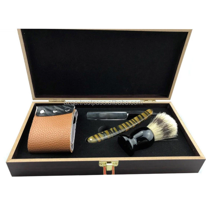 440 Steel Shaver Kit Cut Throat Straight Razor Shaving Brush Wooden ...