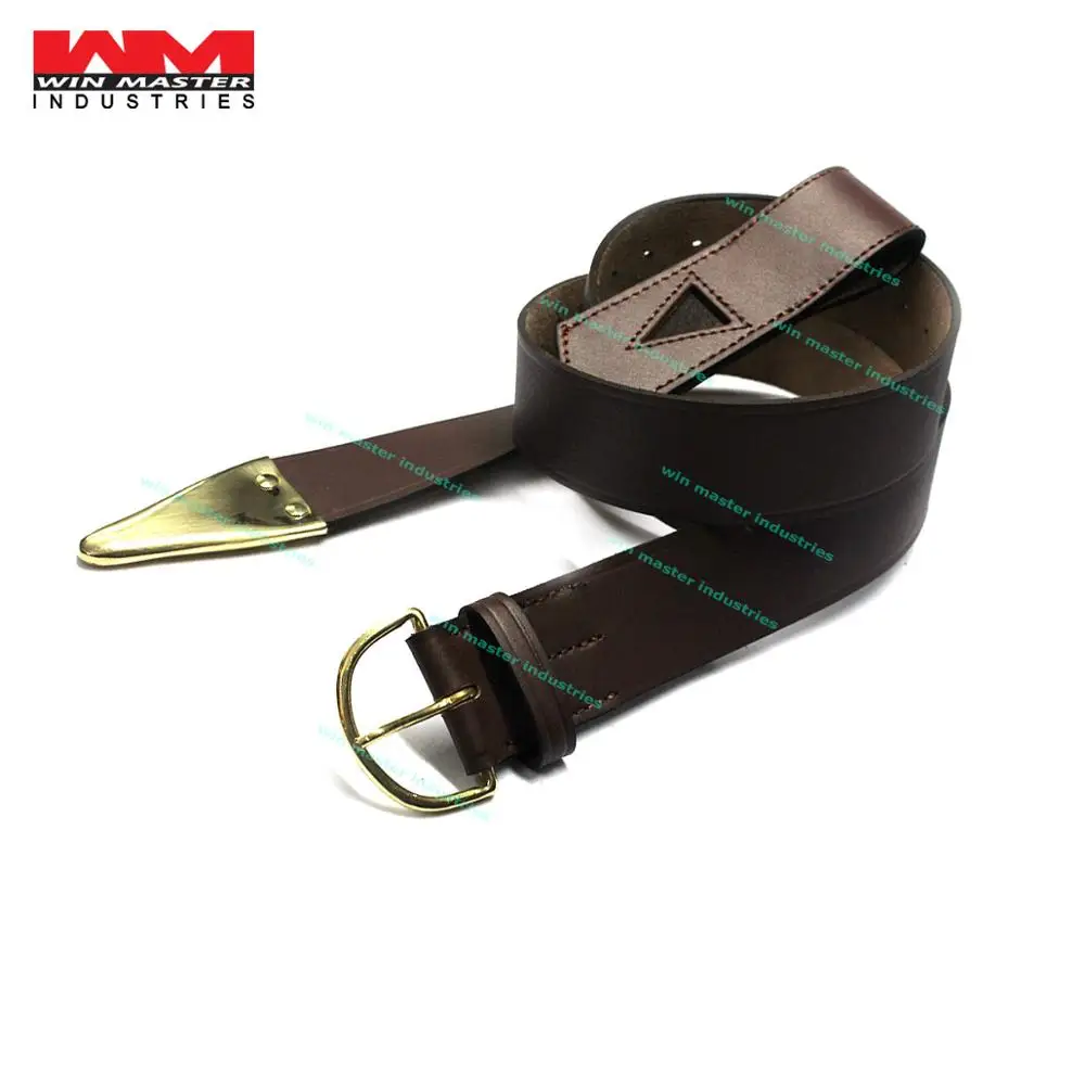 MASON FREEMASON MASONIC LEATHER BELT BROWN w BUCKLE
