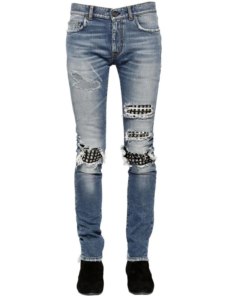 rhinestone studded jeans men's