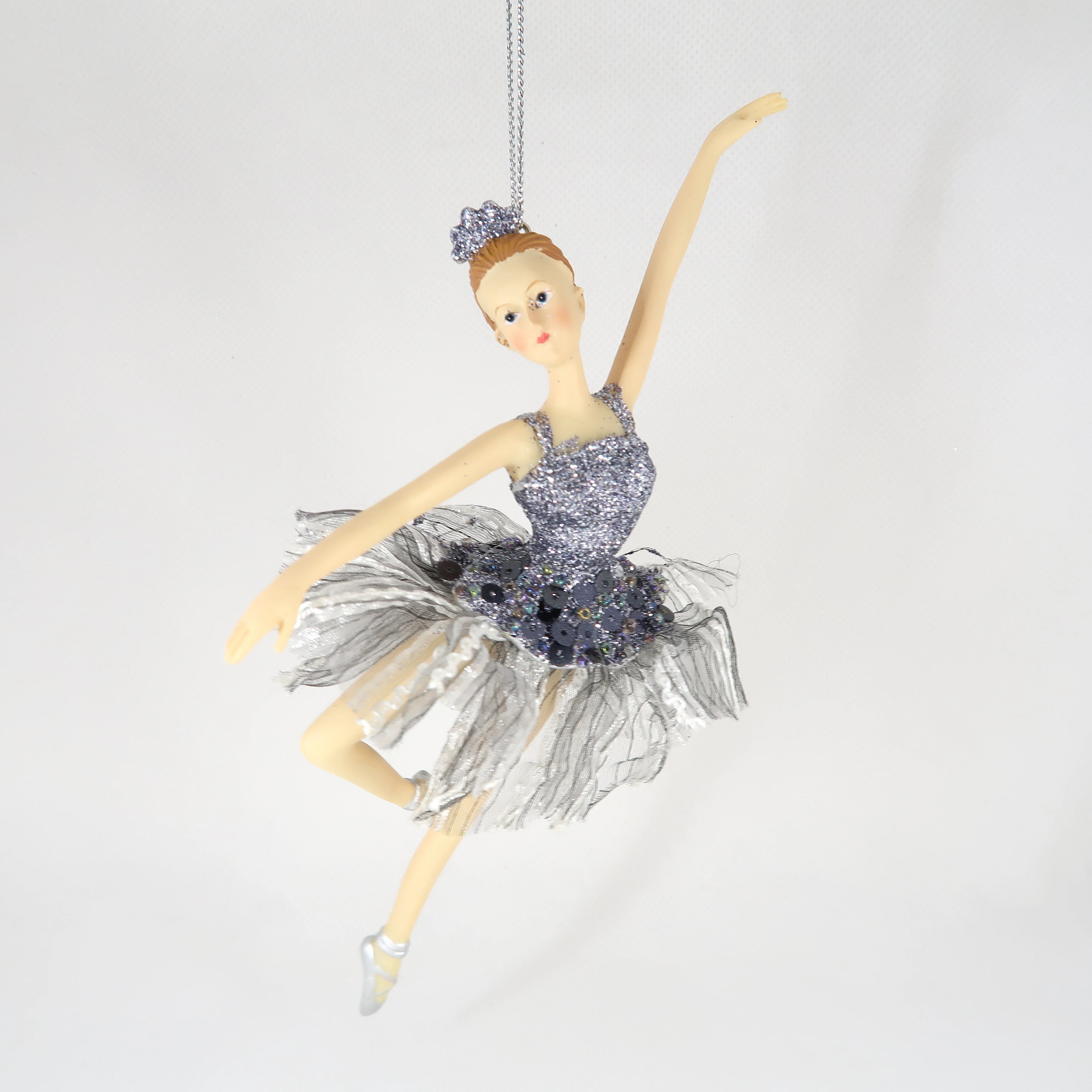 
Christmas Decoration Polyresin Grey Glitter Dress Ballerina Ornament 