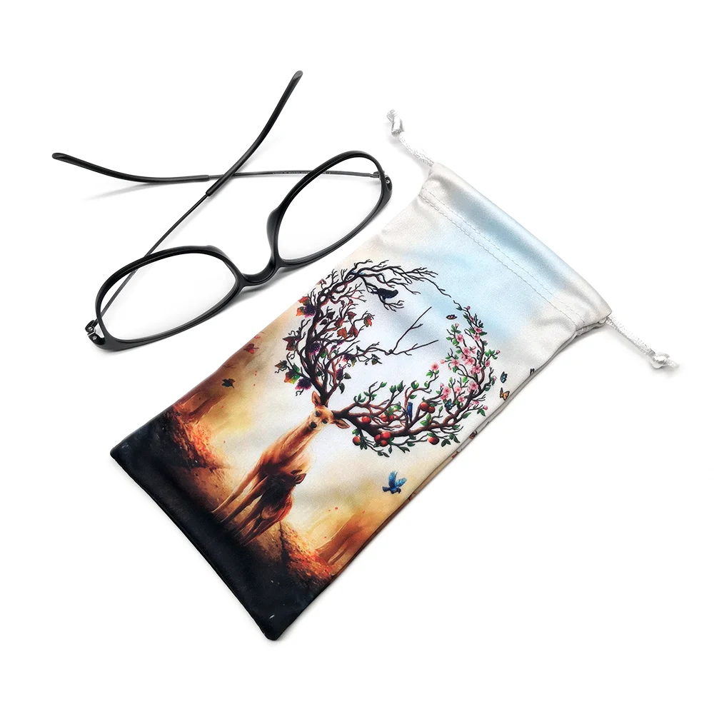 

Custom Logo Printed Microfiber Drawstring Eyeglasses Sunglasses Glasses bag pouch