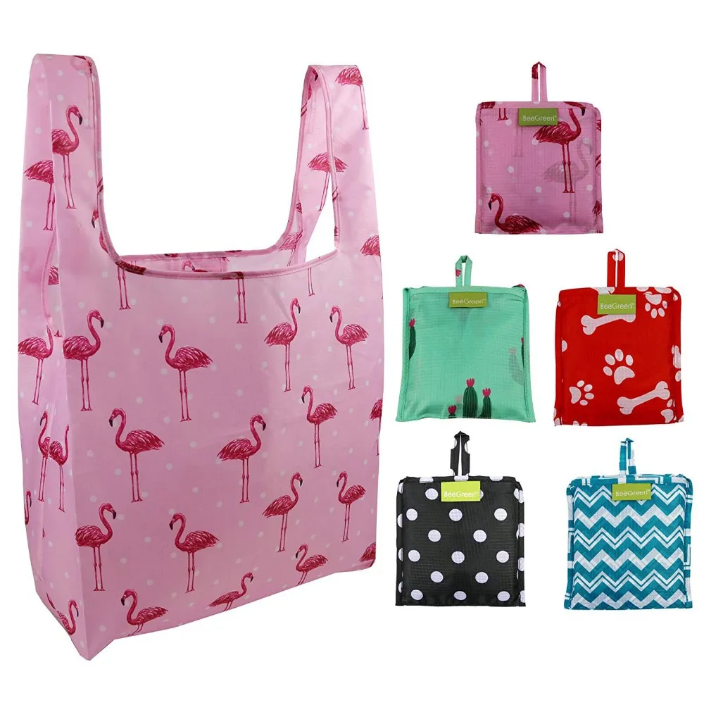 Reusable Custom 190t Nylon Polyester Folding Travel Shopping With Pouch