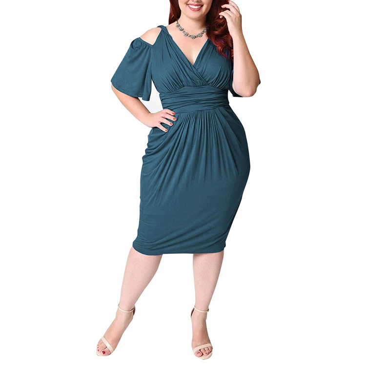 Amazon Hot Solid 4 Colors M5xl Black Midi Fashion Plus Size Dress