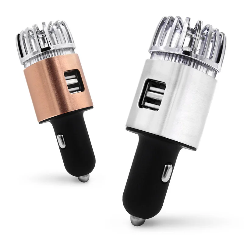 

Amazon Hot Selling 2 In 1 12V New Car Air Purifier Dual USB Ports Car Charger For Phones, Silver;copper