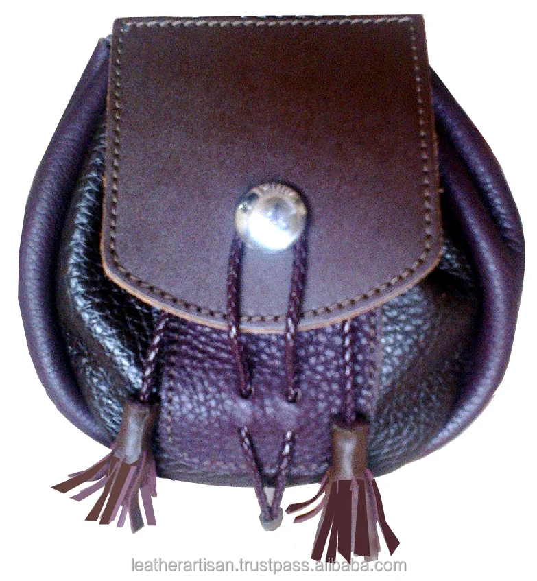 KILT DAY-WEAR SUPPLE BROWN LEATHER SPORRAN HIGHLANDER JACOBITE /& BRAIDED DETAIL